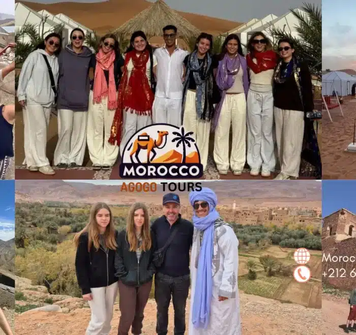 Fes to Marrakech Desert Tour 2 Days—Camel trekking in the Sahara Desert, luxury desert camp, and scenic views of the High Atlas Mountains.