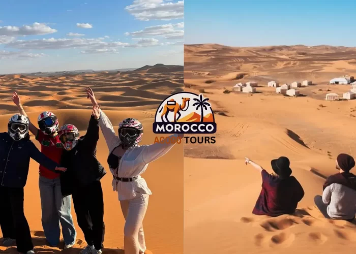 Camel caravan at sunset in the Sahara Desert and Kasbah Ait Ben Haddou – 5 days tour from Marrakech to Fes