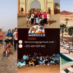 A local guide leading a walking tour through the medina of Marrakech at the end of a 5 Days Tour from Fes to the Desert.