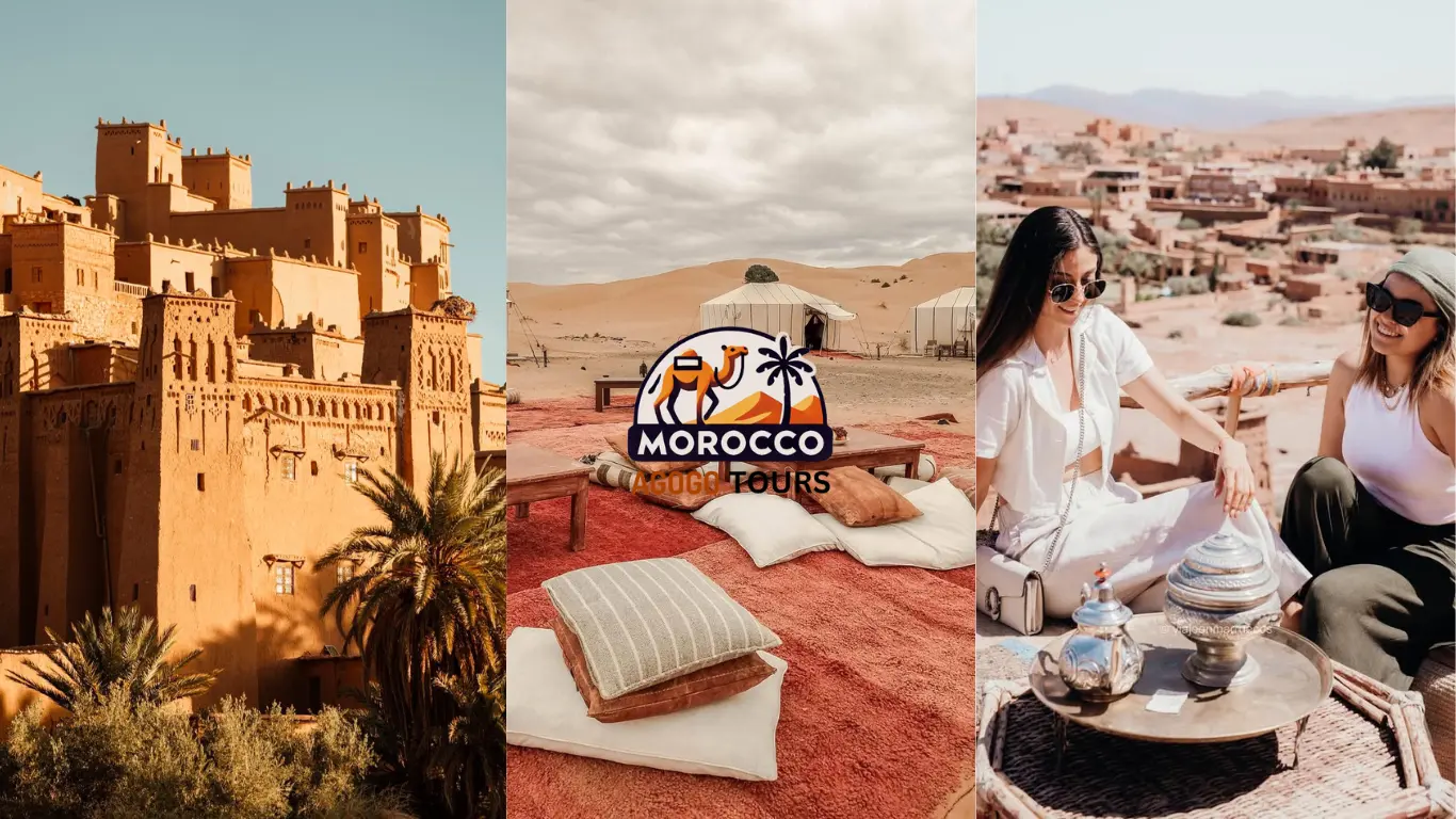 6 Days Tour in Morocco – From Marrakech to Fes via Desert & Mountains Kasbah Ait Ben Haddou and luxury desert camp under stars during 6 days tour in Morocco
