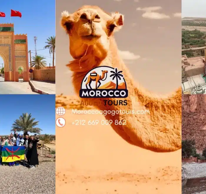 Stunning views of the Sahara Desert, Todra Gorges, and Ait Ben Haddou featured on the 6 days tour from Fes to Marrakech, capturing Morocco's natural beauty and rich history.