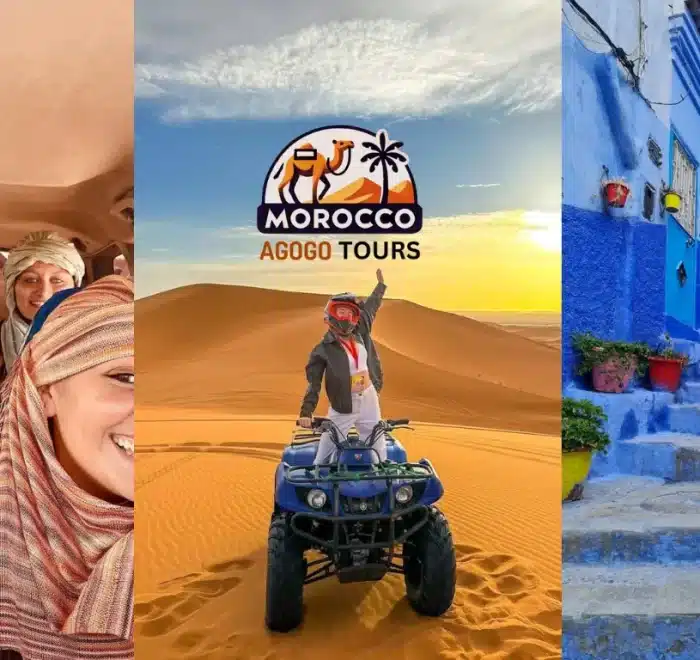 Camel trek in the golden sands of Merzouga Desert at sunset, one of the unforgettable experiences on the 7-day Morocco tour from Casablanca to Marrakech.