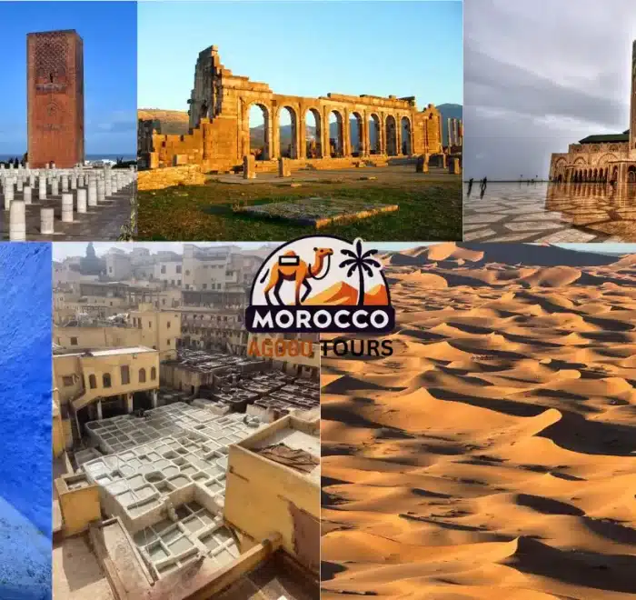 Stunning view of Chefchaouen's blue-painted medina, nestled in the Rif Mountains, part of the 7-day Morocco itinerary from Casablanca to Marrakech.