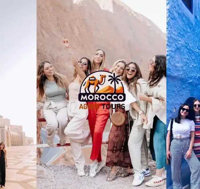 Explore Morocco Itinerary 5 Days: This image highlights the vast Sahara Desert, Casablanca, and Chefchaouen