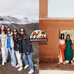 Breathtaking view of the High Atlas Mountains and the historic Ait Ben Haddou Kasbah, capturing a cultural highlight of the 10 days tour from Casablanca.