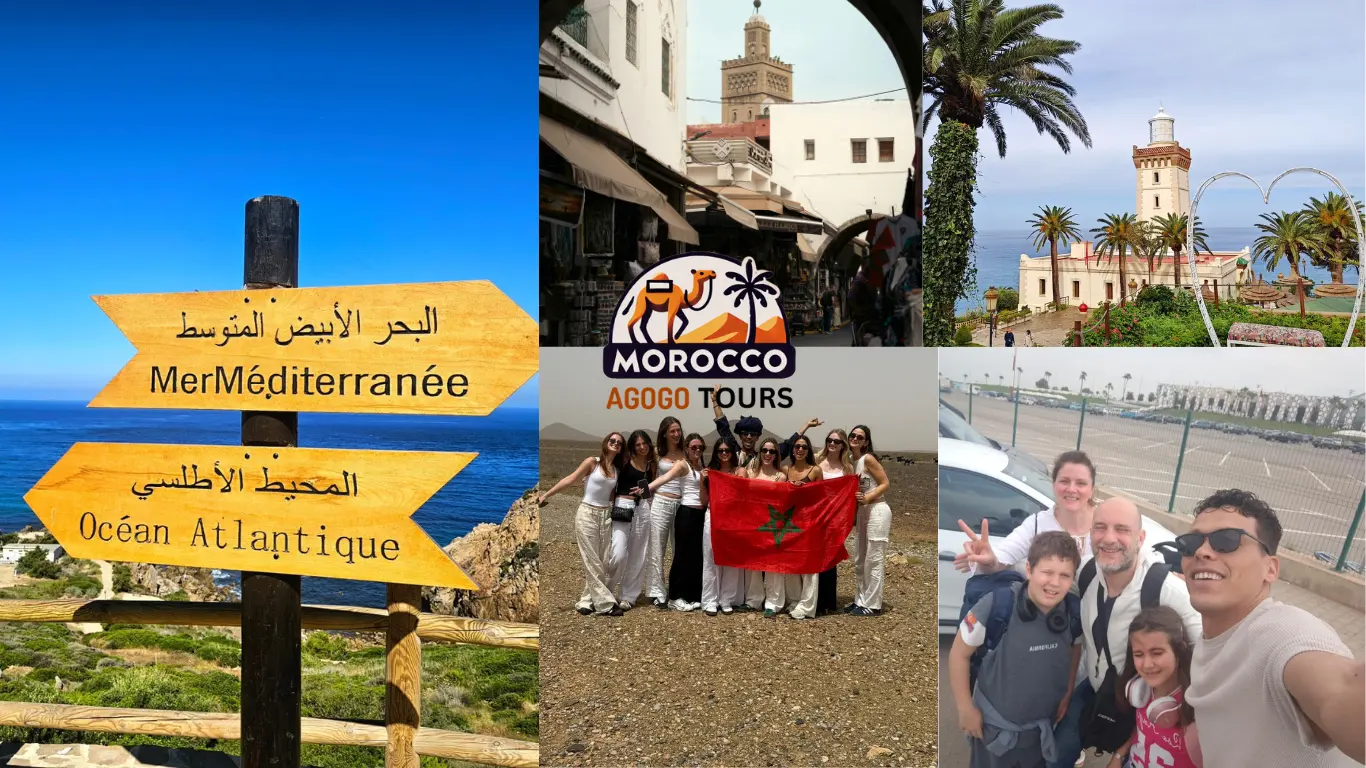 Highlights from top cities to visit in Morocco, featuring Marrakesh’s vibrant souks, Fes’s medieval medina, Casablanca’s Hassan II Mosque, Tangier’s coastal mosques, Chefchaouen’s blue alleys, Essaouira’s Atlantic ramparts, and the golden dunes of the Sahara Desert.