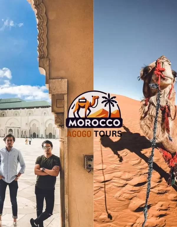 Hassan II Mosque in Casablanca and camel ride at sunset in Merzouga during Morocco tours from Casablanca.