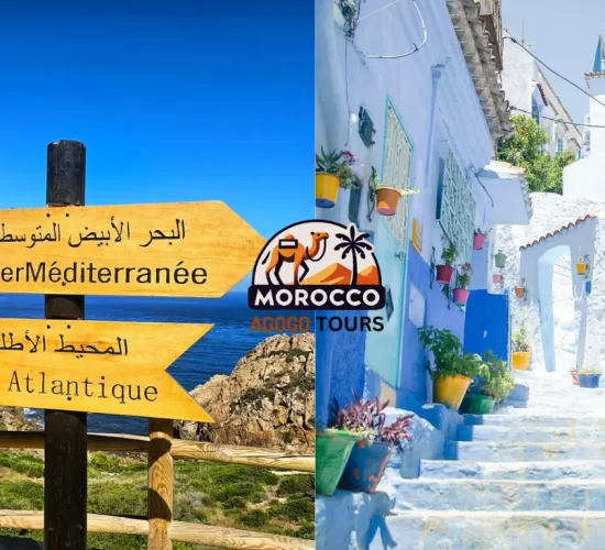 Meeting point of Atlantic and Mediterranean Oceans near Tangier and blue streets of Chefchaouen on Morocco tours from Tangier