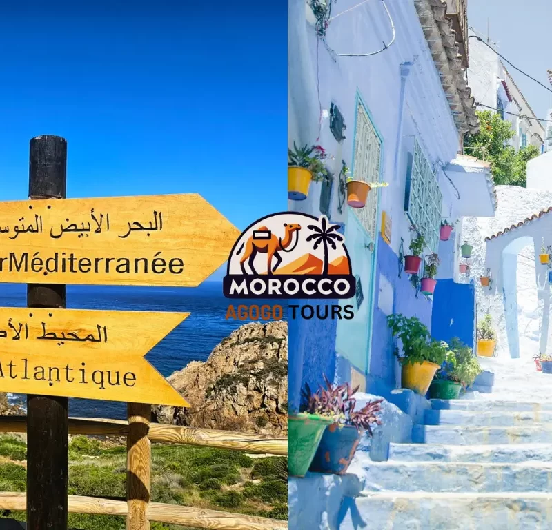 Meeting point of Atlantic and Mediterranean Oceans near Tangier and blue streets of Chefchaouen on Morocco tours from Tangier